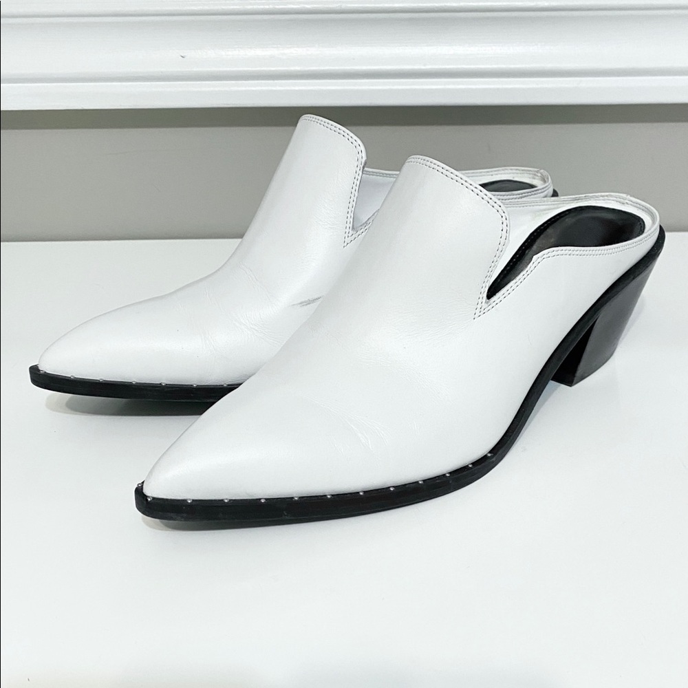 White Heel Mule Slides with Silver Studs